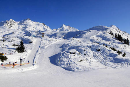 村庄 欧洲 斜坡 阿尔卑斯山 寄宿 风景 全景图 冬天 滑雪板