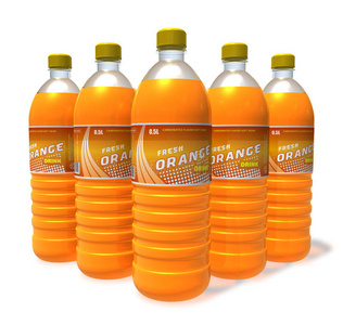 一套装在塑料瓶里的橙汁饮料