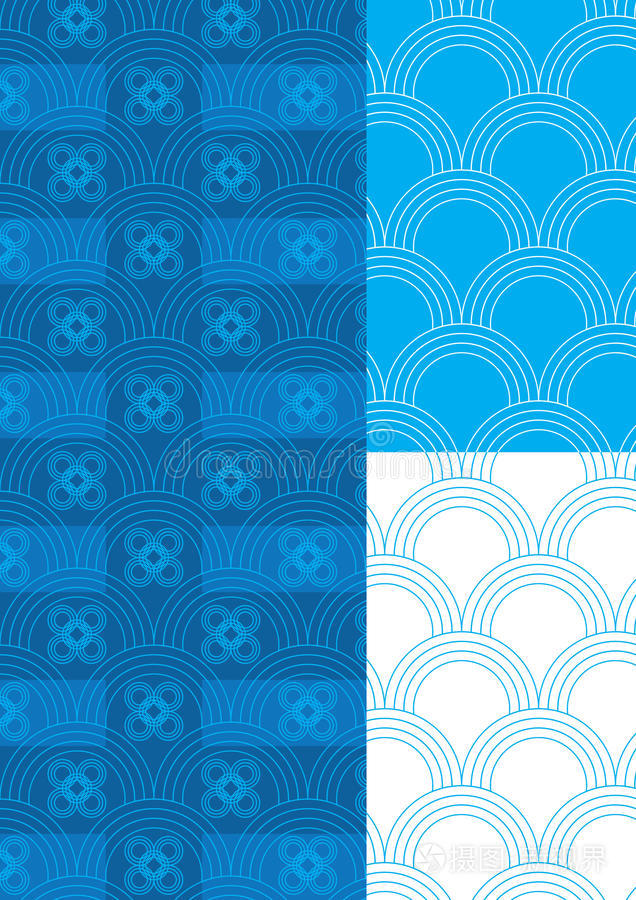 半圆形蓝色主题图案无缝