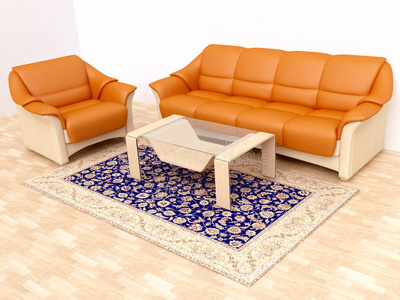 现代内饰，橙色沙发