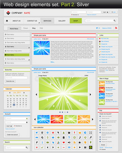 网页设计元素集。第二部分。银色的。