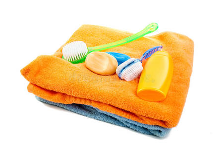 洗发水浴巾和刷子