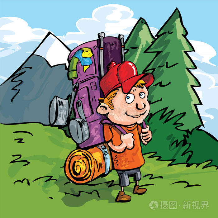 森林里的卡通徒步旅行者插画-正版商用图片0kccnj-摄图新视界