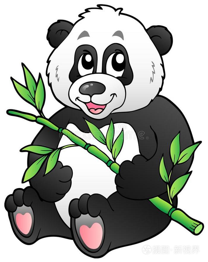 卡通熊猫吃竹子