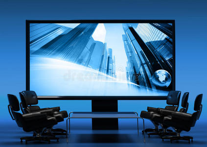 背景上的圆圈图标电话会议,视频会议和远程呈现商务会议室电话会议