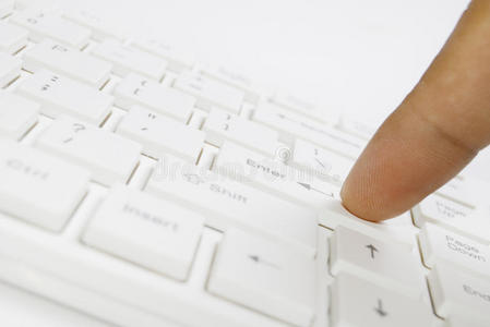 手指放在白色电脑键盘上