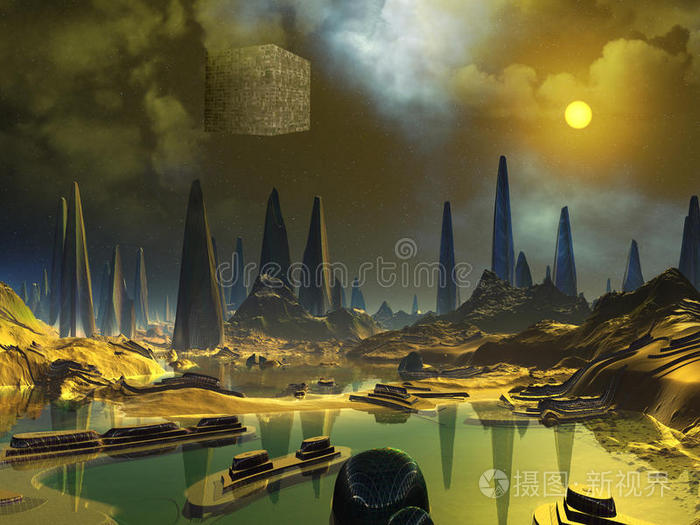 外星水上立方体宇宙飞船