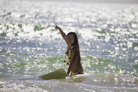日本妇女在夏威夷冲浪