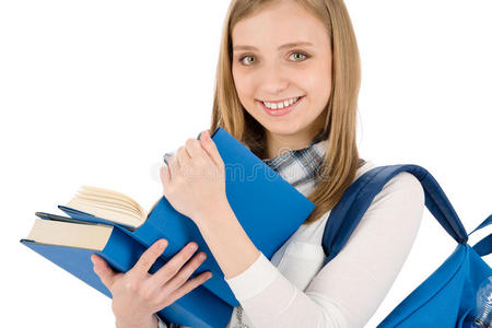 学生少女拿着书包拿着书
