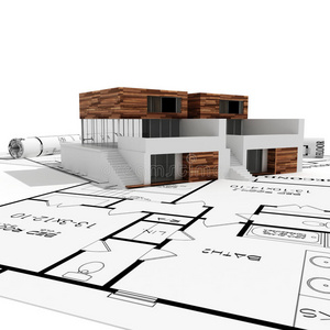 3d现代住宅，设计图孤立在白色