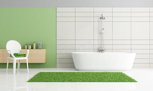极简绿色和白色浴室