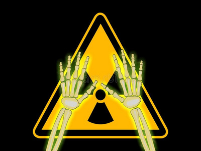 带有辐射警告标志的离子加速器详图荧光辐射危险标志三维辐射标志核