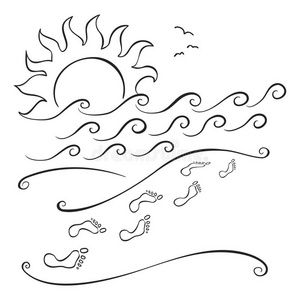 波浪的足迹沙滩上的脚印照片