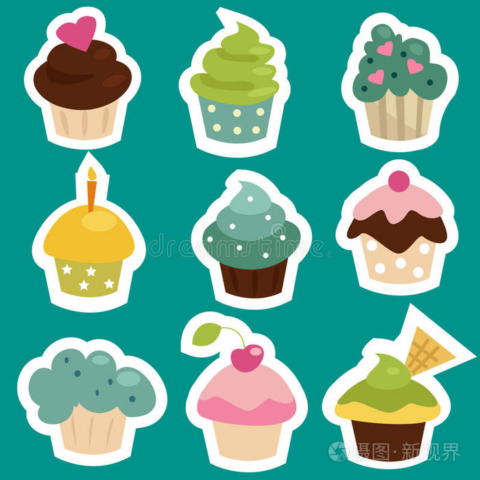 可爱的纸杯蛋糕贴纸