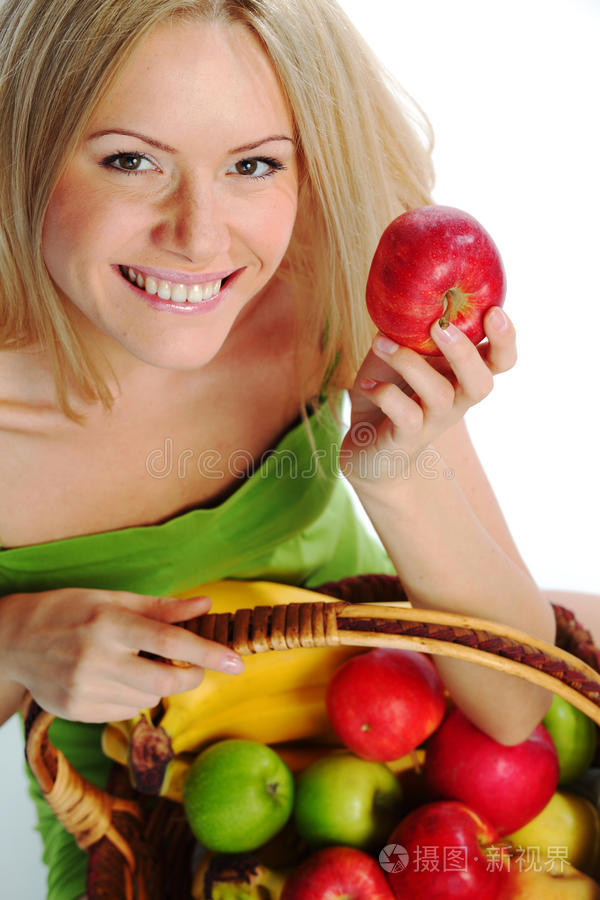女人拿着一篮子水果