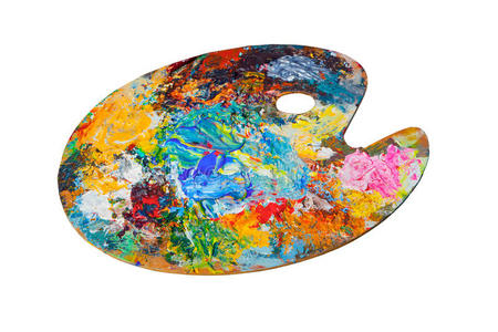 油漆调色板创意艺术背景作旧油漆刷, 册页, 调色板, 淡色艺术室油漆