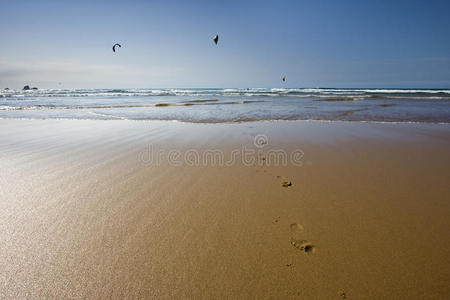 沙滩上的脚印照片