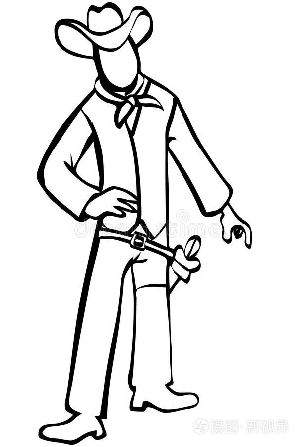黑白牛仔简图插画-正版商用图片0khfm9-摄图新视界