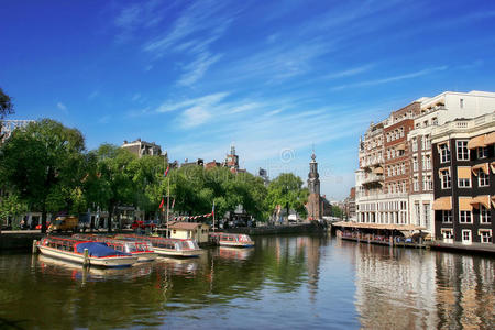 阿姆斯特丹的阿姆斯特尔河风景。
