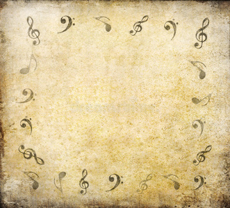 小提琴棒和乐谱红玫瑰与旧音符乐谱小号旧乐谱在复古纸和白色背景上的