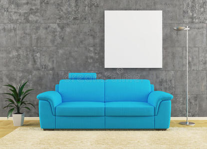 脏墙现代蓝色沙发室内设计