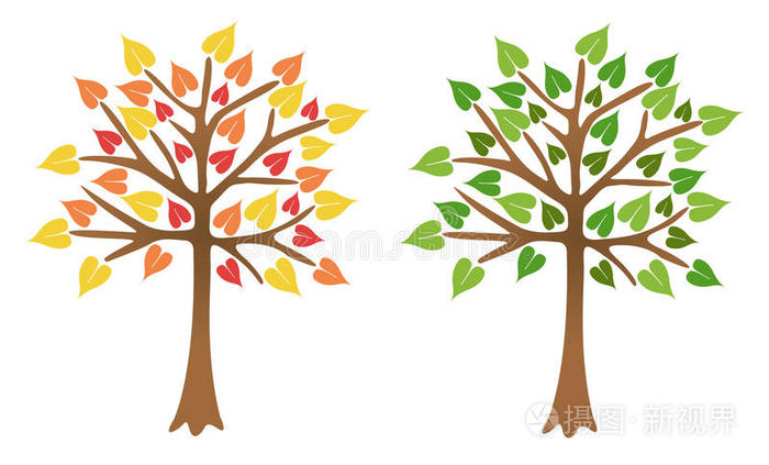 两棵树叶鲜艳的树