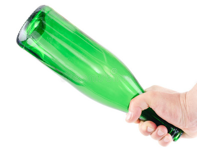攻击性手臂拿着绿瓶子