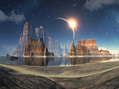 外星湖景观日食