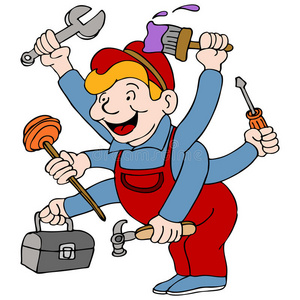 一步矢量的木梯杂工工人使用 diy 工作工具棒图象形图图标卡通机修工