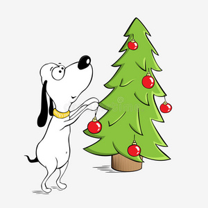 有趣的狗和圣诞树
