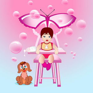 粉红世界里快乐童年的女婴图片