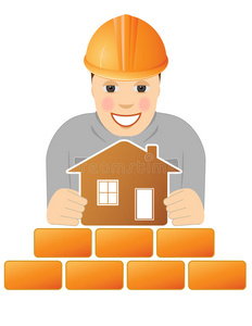 微笑 材料 制服 技术 行业 建设 插图 持有 房子 建设者