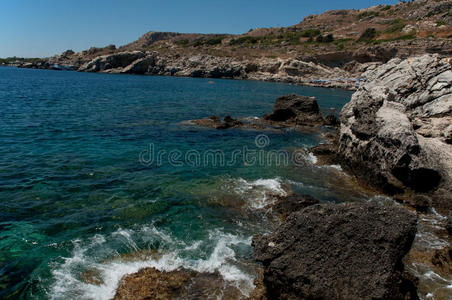 自然 公司 海岸 海景 太阳 岩石 海湾 反作用 罗德斯