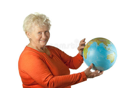 带地球仪的老太太图片
