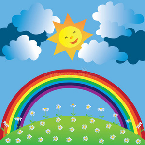 彩虹太阳云彩虹云彩和太阳黑色和白色抽象简单矢量抽象无缝模式与眼睛