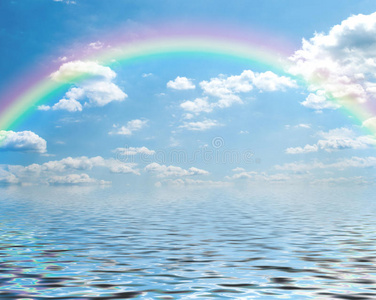 蓝天彩虹与积云的幻想