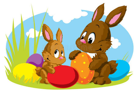 两只带蛋的复活节兔子