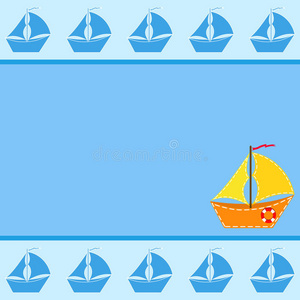蓝色背景与船。