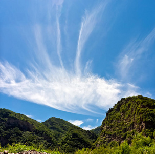 美丽的山，明亮的蓝天