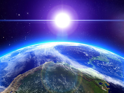 太空中的太阳和地球照片