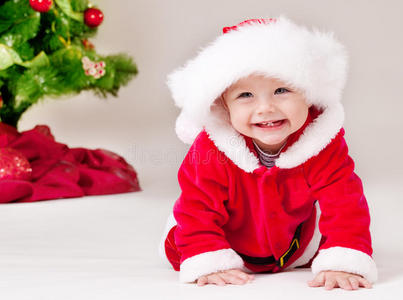 漂亮的 圣诞老人 婴儿 幸福 帽子 美丽的 男孩 面对 假日