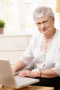 老年妇女使用电脑