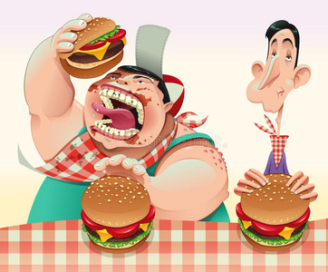 油腻食物汉堡包年幼的女人吃汉堡包女人吃废旧物品食物,油腻的食物