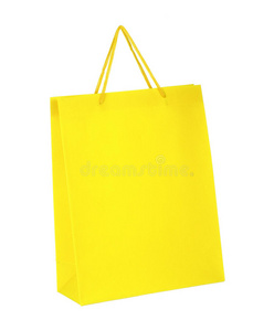 白色背景隔离的黄色购物袋