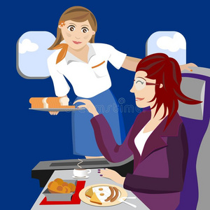 卡通场景与快乐旅行空姐移植在飞机座位上的乘客空姐在机库里摆出一架