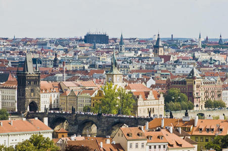 从城堡看布拉格的天际线。