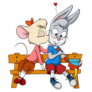 害羞的女人小老鼠女接吻害羞的兔子男孩照片