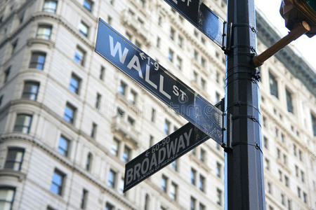 纽约华尔街和百老汇街标志图片