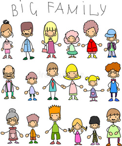 涂鸦大家庭成员,矢量插画