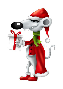 圣诞微笑卡通鼠标与礼物隔离